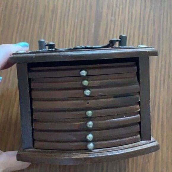 Vintage 70s wooden coaster set - Picture 1 of 6